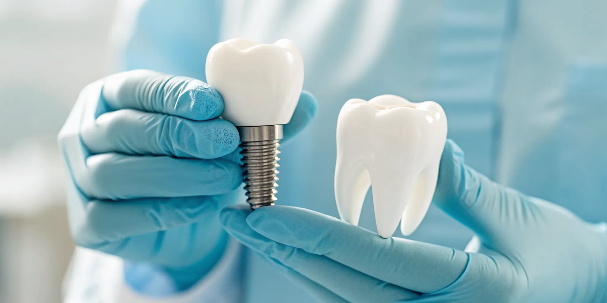 Dentist using a jaw model to explain why a bone graft is needed for a dental implant.