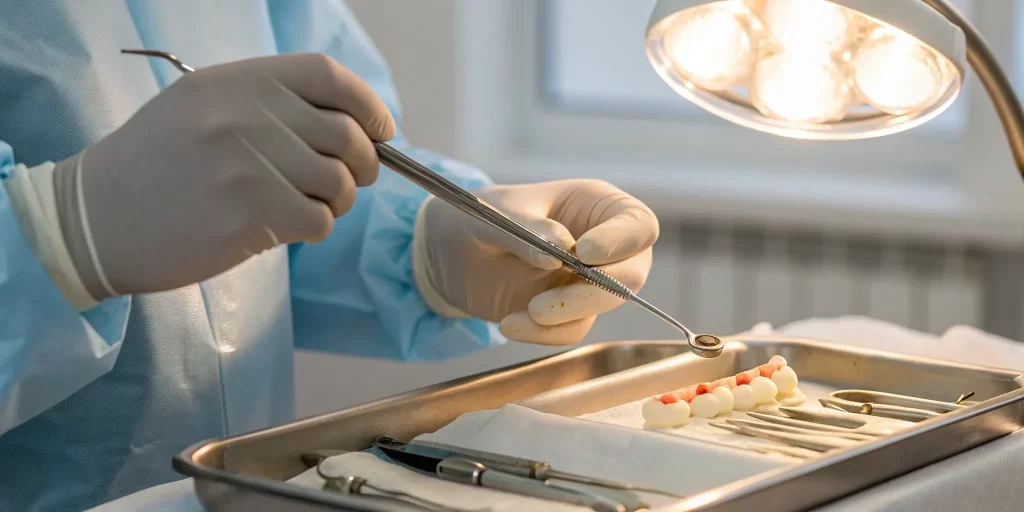 Dental bone graft procedure setup, a key factor in the overall cost without insurance.