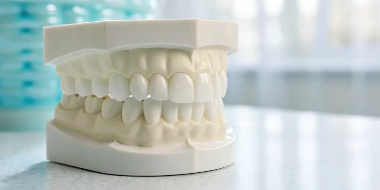 Dental model of a smile showing how many teeth make up a full set of veneers.