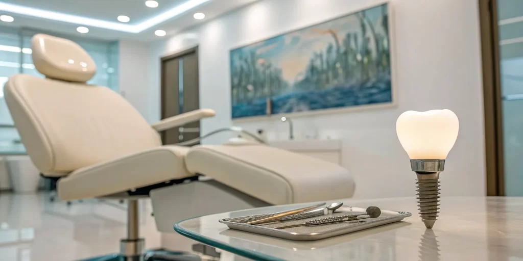 Model of a single dental implant showing the components that determine its cost.