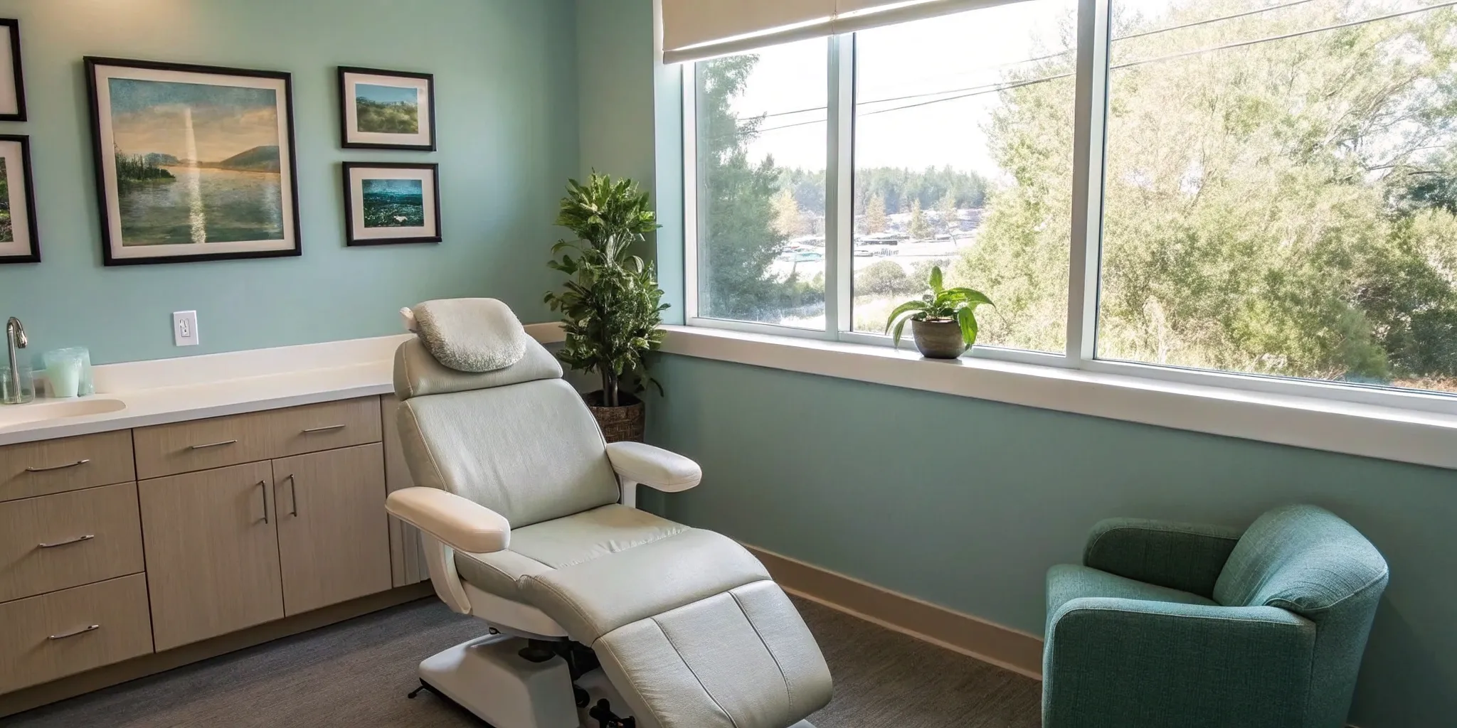 Dental chair where a patient recovers from throbbing pain after a bone graft.