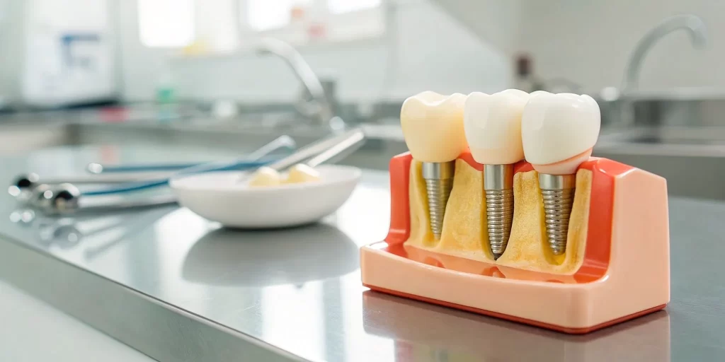 Model comparing types of dental implants and their effect on the final cost.