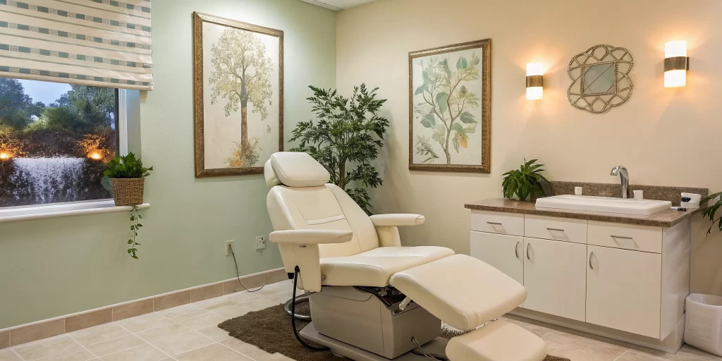 A calm dental treatment room prepared with sedation options for a patient with dental anxiety.