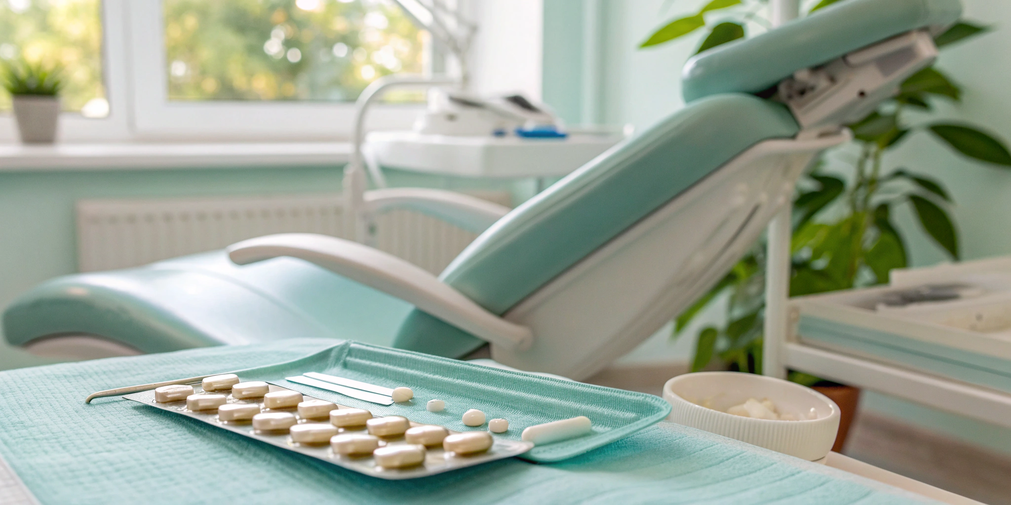 A tray with antibiotics for periodontal disease treatment.